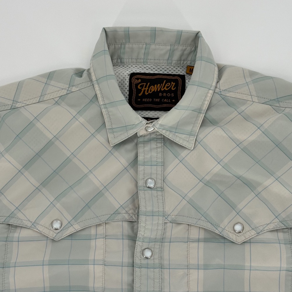 Howler Brothers Open Country Shirt Mens Medium Grey Plaid Pearl Snap Western SS